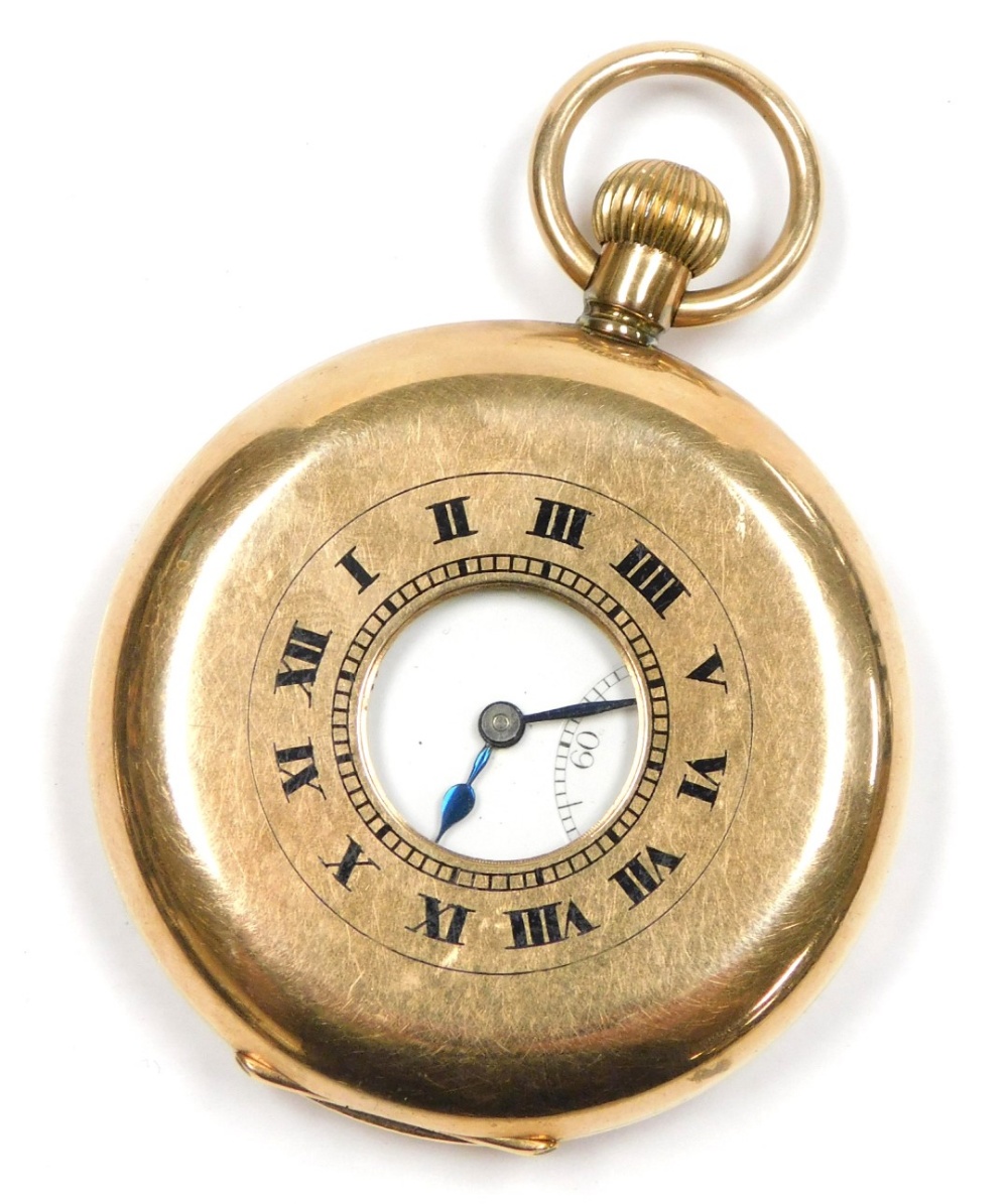 A 9ct gold gentleman's half hunter pocket watch, by T.W. Long and Co Cardiff and Swansea, keyless wi