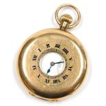 A 9ct gold gentleman's half hunter pocket watch, by T.W. Long and Co Cardiff and Swansea, keyless wi