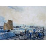 Samuel Lucas (19thC School). French harbour, watercolour, 21cm x 32cm.