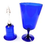 A Bristol Blue goblet, of tapering form on a slender stem and domed foot, 32cm high, and a Bristol B