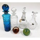 A group of glassware, to include a Croft cut glass decanter, 23cm high, a Murano style glass decante