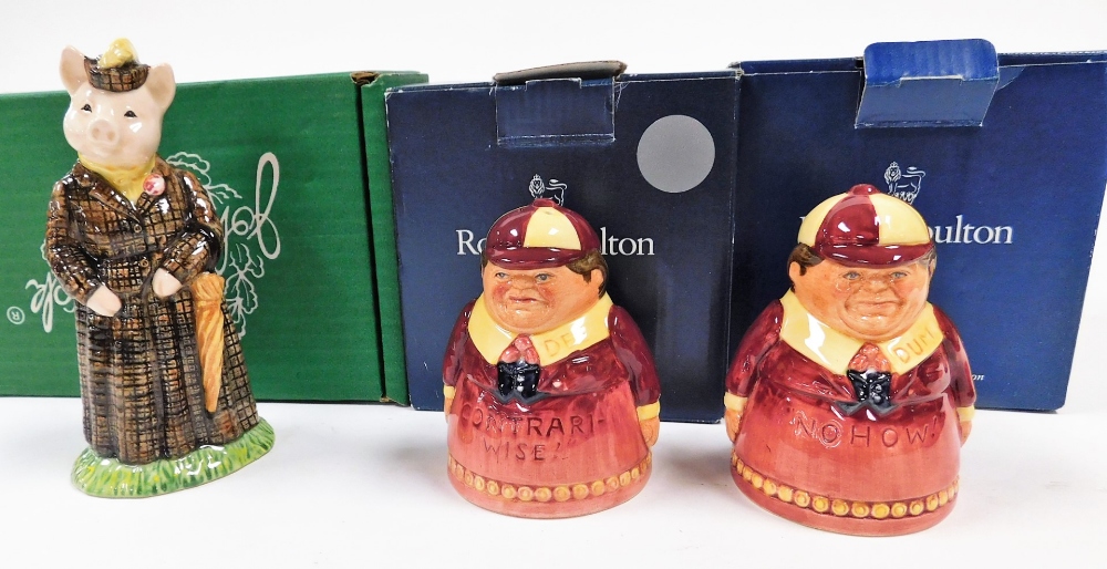 Two Royal Doulton porcelain salt and pepper shakers, in the form of Tweedledee and Tweedledum, each