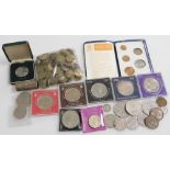 Coins and bank notes, including commemorative crowns, three pence coins, Irish coinage, a Prince of