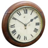 A Victorian mahogany cased circular wall clock, dial bearing Roman numerals, single fusee movement,