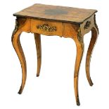 A Victorian burr walnut and line inlaid side table, with brass mounts, the serpentine top over a sin