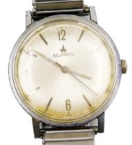 A mid century Buren gentleman's stainless steel cased wristwatch, circular dial bearing Arabic numer