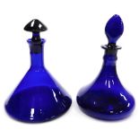 Two Bristol Blue ship's decanters and stoppers, 26cm and 28cm high.