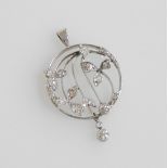 A fin de siecle diamond pendant, in a foliate circular design, white metal, 5.2g.