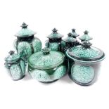 A group of Sylvac pottery green glaze jars and covers, in the Canton pattern, various sizes and patt