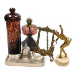 A group of collectables, to include an Art Deco gilt metal figure of a lady, on a marble socle base,