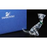 A Swarovski crystal figure of a cat, A7685, 13cm high, in fitted box with outer packaging.