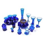 A group of Bristol Blue and other glassware, to include a posy bowl with gilt metal cover, set of fo
