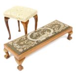 A Queen Anne style oak stool, the upholstered top raised on cabriole legs, 44cm high, and a walnut d