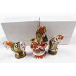 Three Royal Worcester porcelain candle snuffers from the Connoisseur collection, comprising Imari Co