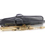 A Jupiter brass soprano saxophone, model number JPS-547, 436495, mother of pearl touch pieces, with