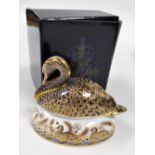 A Royal Crown Derby porcelain Black Swan paperweight, limited edition 1083/2002, to celebrate the Go