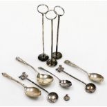 A group of small silver and white metal, to include a silver teaspoon, with rounded bowl and shaped