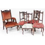 A late 19th/early 20thC part salon suite, comprising a gentleman's chair with padded back, arm rests