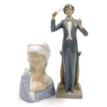 Two Lladro porcelain figures, comprising Composer, 33cm high, and bust of a lady with veil, 22cm hig