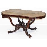 A Victorian walnut and burr walnut library table, the oval top with concave sides and rounded ends a
