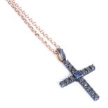 A De Grisogono black diamond and sapphire cross, set in 18ct gold and silver, on a 9ct gold belcher