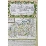 After Emanuel Bowen. An 18thC engraving of the road from London to Chichester, hand coloured verso t