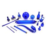 Various Bristol Blue and other novelty glass, to include a pipe, rolling pin, swizzle sticks, scent