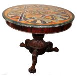 A 19thC French Empire centre table, the associated specimen marble top, decorated with a star, round