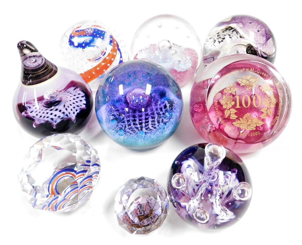 A group of Caithness glass paperweights, comprising Miniature Moonflower, Saracen, Whirlpool, Extrav