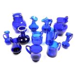 Various Bristol Blue and other glass jugs, mugs, etc. (a quantity)