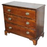 An early 19thC mahogany and cross banded chest, of three drawers, the top with a moulded edge, brass