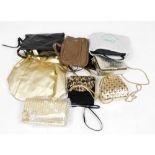 A quantity of ladies bags, to include a Michael Kors silver evening bag with chained strap, a patent