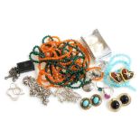 Silver and costume jewellery, including crystal beads, earrings, rings, etc. (a quantity)