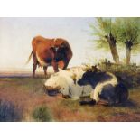 Frederick E Valter (1850-1930). Study of cattle, oil on canvas, signed, 20cm x 24cm.