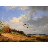 G. Stevens (20thC School). Ducks in flight, oil on canvas, signed, 61cm x 73cm.