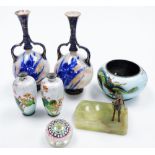 A group of collectables, comprising a pair of Doulton Burslem ware pottery two handled vases, decora