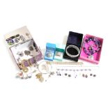 Silver and costume jewellery, including gem set earrings, rings, fancy link bracelet, pendant on cha