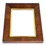 A Victorian rosewood cushion shaped mirror, with rectangular plate and reeded slip, 62cm high, 49cm