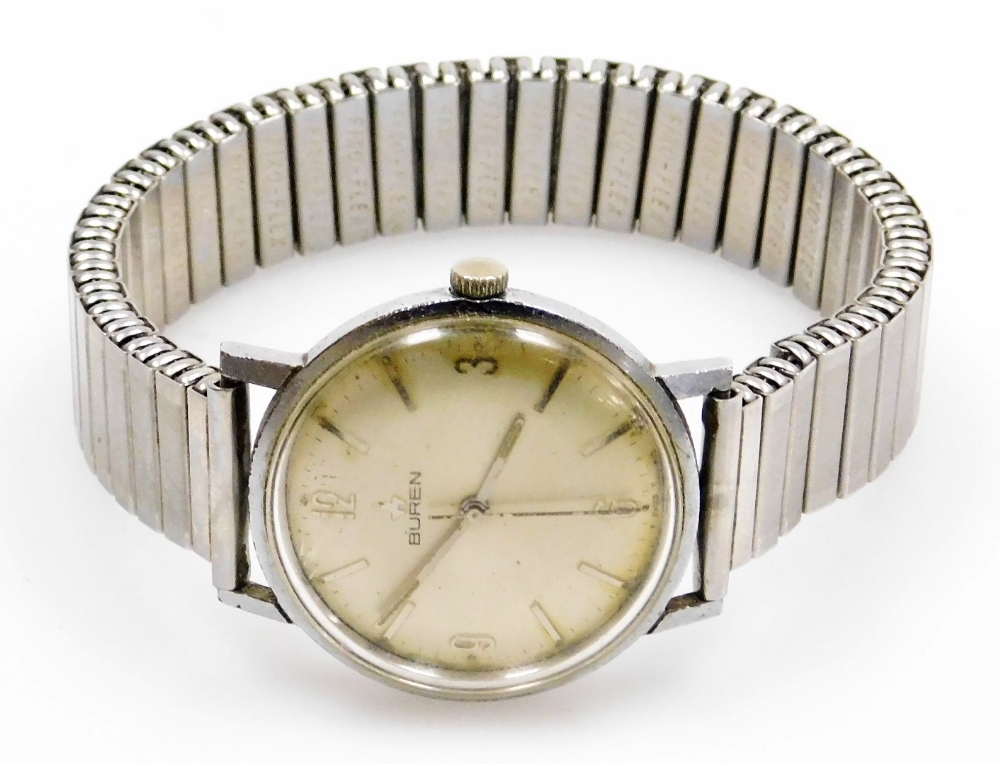 A mid century Buren gentleman's stainless steel cased wristwatch, circular dial bearing Arabic numer - Bild 2 aus 3