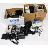 Various cameras, to include a Canon EOS 400D digital DSL, a Polaroid camera, Minolta MC Tele Rokkor-