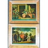 A pair of 19thC reverse painted religion scenes, Christ changing water into wine, and Christ and a w
