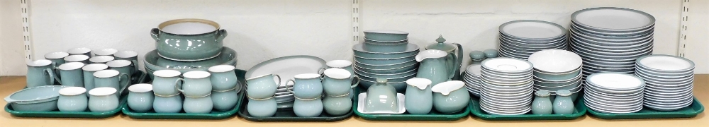 An extensive Denby Regency Green pottery part dinner and tea service, to include dinner plates, teap