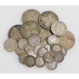 A group of pre decimal silver coinage, to include Victorian florins, threepenny bits, etc., 3.07oz.