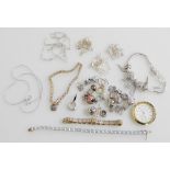 Silver and costume jewellery, including bracelets, neck chains, Pandora style bracelet, further char