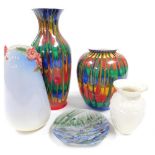 A group of ceramics, to include two Brian Wood multi colour drip glaze vases, a Franz porcelain vase