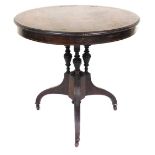 A Victorian rosewood and marquetry occasional table, the circular top with moulded edge, on three tu