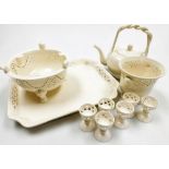 A group of 20thC Leeds creamware, comprising teapot, with twisted handle, 22cm high, six egg cups, r