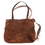 A Chanel brown suede tote bag, with zipped top with a suede fringe tassel, the interior with two zip