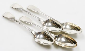 A set of four Victorian silver Fiddle pattern tablespoons, John and Henry Lias, London 1840, 10.22oz