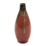 A Pilkington Royal Lancastrian pink and silver lustre pottery vase, of elongated cylindrical form, i